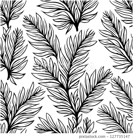 Elegant botanical seamless pattern with detailed leaves illustration design 127735147