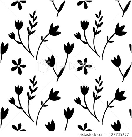 Elegant Floral Silhouette Seamless Pattern: A Timeless Black and White Design Elegant Floral Silhouette Seamless Pattern: A Timeless Black and White Design 127735277