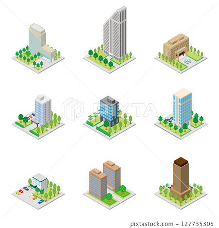 3D illustration of a building. Isometric drawing. 127735305