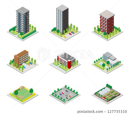 3D illustration of a building. Isometric drawing. 127735310