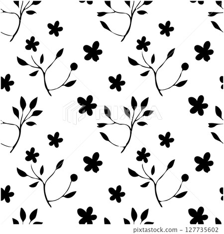Elegant floral pattern with delicate blooms and foliage creating a seamless design Elegant floral pattern with delicate blooms and foliage creating a seamless design 127735602