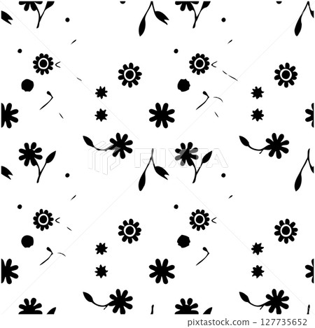 Black and white floral pattern design with a contemporary and playful aesthetic 127735652