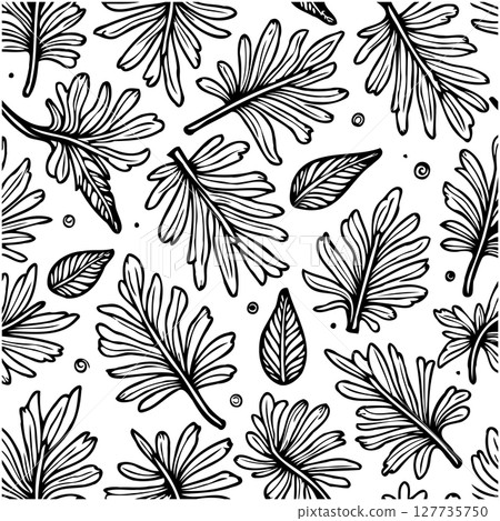 Hand drawn foliage seamless pattern offering versatile design application possibilities Hand drawn foliage seamless pattern offering versatile design application possibilities 127735750