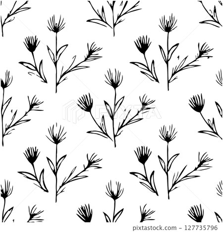 Elegant seamless pattern with hand-drawn botanical elements for textile design Elegant seamless pattern with hand-drawn botanical elements for textile design 127735796