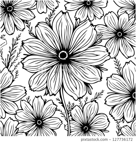 Elegant floral pattern illustration in black and white line art design style Elegant floral pattern illustration in black and white line art design style 127736172