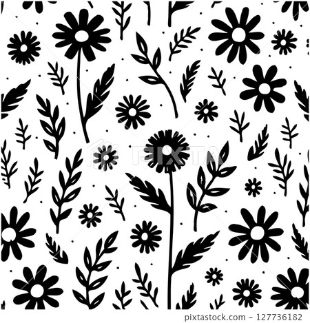 Elegant Black and White Floral Pattern: A Timeless Design for Various Applications 127736182