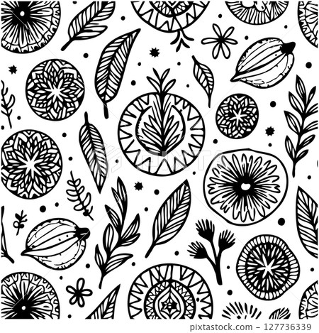 Seamless Pattern with Hand-Drawn Ornaments for Fashion, Wallpaper and Backgrounds 127736339