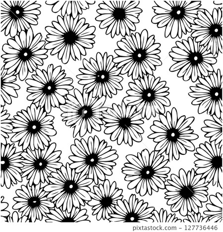 Seamless Daisy Pattern: A Floral Background of Delicate Black and White Blooms Seamless Daisy Pattern: A Floral Background of Delicate Black and White Blooms 127736446