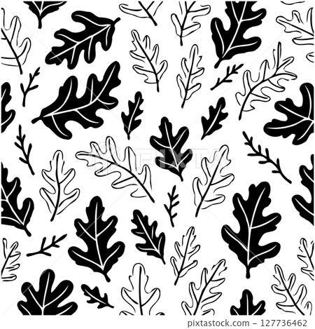 Elegant black and white oak leaf pattern, perfect for various creative projects Elegant black and white oak leaf pattern, perfect for various creative projects 127736462