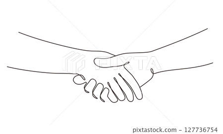 握手插圖，線條畫，線條藝術，黑色 127736754