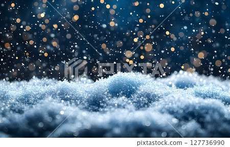Sparkling Snowdrift Under a Night Sky with Bokeh Lights 127736990