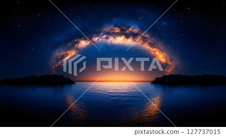 Celestial Arch Over Tranquil Ocean Sunset 127737015