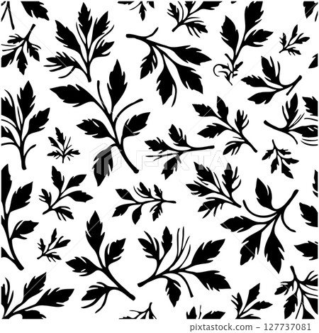 Botanical Vector Illustration of Various Plants and Flowers in Black and White 127737081