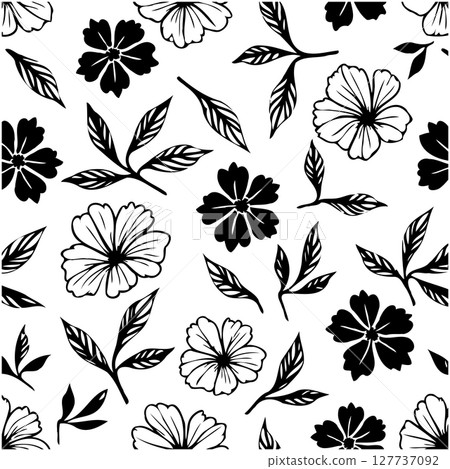 Elegant Seamless Pattern of Black Leaves and Branches on a White Background Elegant Seamless Pattern of Black Leaves and Branches on a White Background 127737092