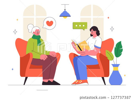 Elderly Care Services Vector Illustration Featuring Life with a Caregiver, Nursing Home, Assisted Living, and Support in a Flat Style Background 127737387