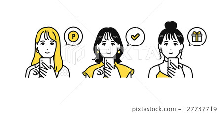 Smartphone notification young woman icon illustration set 127737719