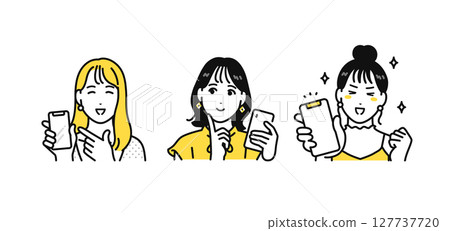 智慧型手機幸福的年輕女人圖示插畫集 智慧型手機幸福的年輕女人圖示插畫集 127737720