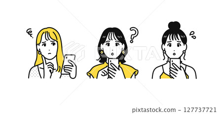 智慧型手機擔心年輕女性圖示插圖集 127737721