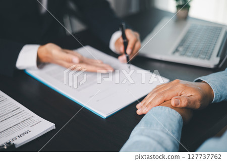 Business people signing contract making deal with life insurance agent Concept for consultant health insurance life insurance savings plan. Approved stamp with Business people contract making deal 127737762