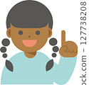 Illustration of a smiling woman pointing 127738208