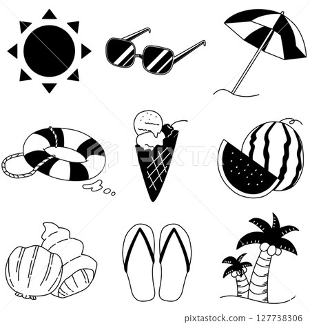 Summer icon simple set black Summer icon simple set black 127738306