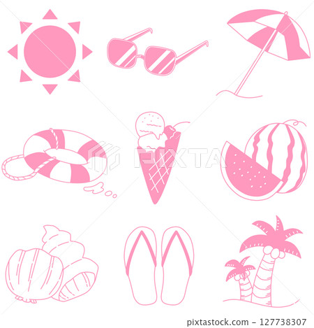 Summer icon simple set pink Summer icon simple set pink 127738307