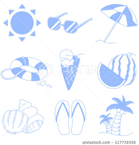 Summer icon simple set blue Summer icon simple set blue 127738308