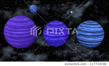 Cosmic Planets: A Stunning View of Purple and Blue Worlds in Spa 127738396