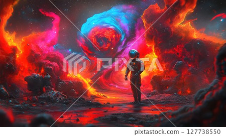 Astronaut in vibrant surreal cosmos digital fantasy space art Astronaut in vibrant surreal cosmos digital fantasy space art 127738550