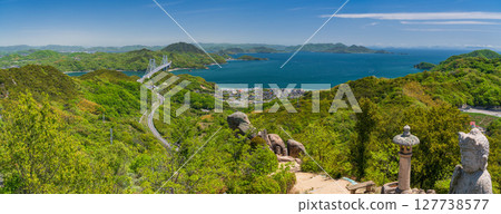 <廣島縣> 瀨戶內海上漂浮的因島白瀧山頂景色 127738577