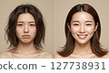 Comparison image of a woman with messy hair and a woman with shiny hair 127738931