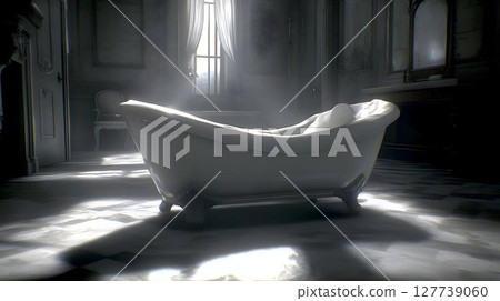 Vintage bathtub in sunlit room moody atmosphere interior design Vintage bathtub in sunlit room moody atmosphere interior design 127739060