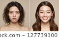 Comparison image of a woman with messy hair and a woman with shiny hair 127739100