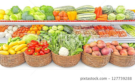 Vibrant fresh fruits and vegetables display 127739288