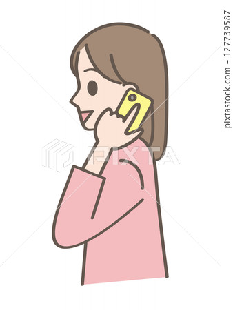 Profile of a person talking on a smartphone Profile of a person talking on a smartphone 127739587