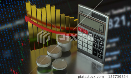 The Calculator and coins for Business concept 3d Rendering. 127739834