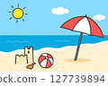 Simple summer sea and blue sky illustration (16:9) | Flat design style 127739894