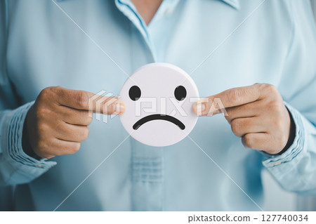 Concept good business includes handling both compliments complaints from customers ensuring employee satisfaction addressing negative feedback to prevent mental strain customer dislike with sad face 127740034