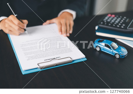 Concept business vehicle finance protection office plan investment buy sell car ensuring idea financial security. automobile agent hand protect purchase insurance and secure favorable loan deal. 127740066