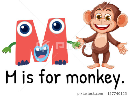 Playful Alphabet Illustration with Monkey Character 127740123