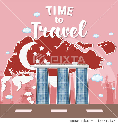 Iconic Landmark with Travel Theme Illustration Iconic Landmark with Travel Theme Illustration 127740137