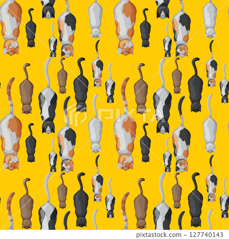 Colorful Cats Pattern on Yellow Background Colorful Cats Pattern on Yellow Background 127740143