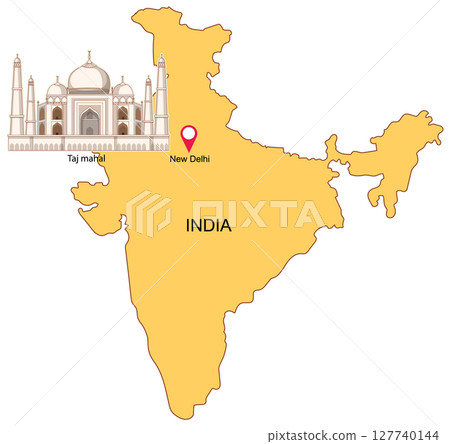 India Map with Taj Mahal Illustration 127740144