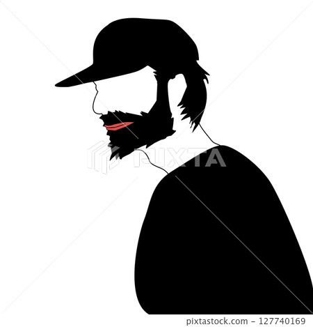 Illustration silhouette of a man with a beard wearing a hat 127740169
