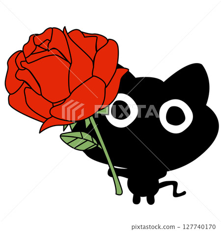Illustration A black cat holding a red rose. Illustration A black cat holding a red rose. 127740170
