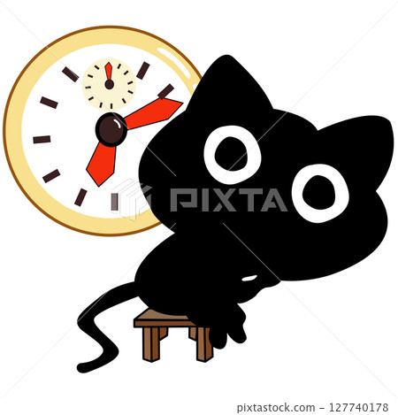 Cartoon black cat with Alarm Clock at Night Cartoon black cat with Alarm Clock at Night 127740178