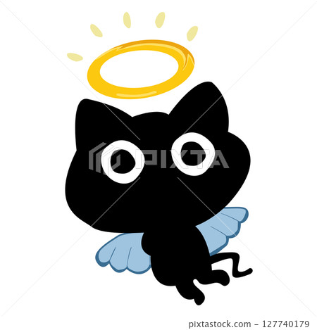 Cartoon black cat Angel with Halo and Wings Cartoon black cat Angel with Halo and Wings 127740179
