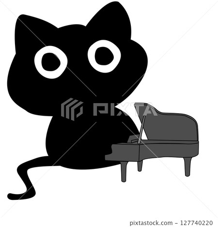 Cartoon black cat Illustration playing of a Grand Piano 127740220