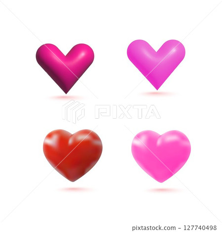Set of 3D Cute Heart Icons in Pink and Red Tones  127740498