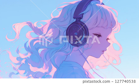 戴著耳機聽音樂的女孩 127740538
